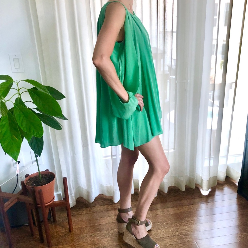 Laugh Cry Repeat 100% Silk Green Mini Dress